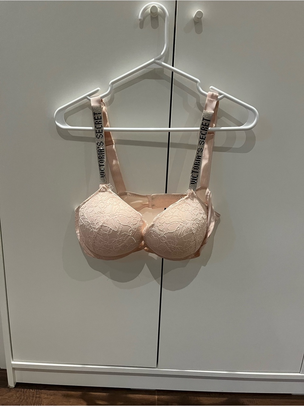Victoria Secret Bombshell Light Pink Lace Push-Up Bra with OG Rhinestone Straps